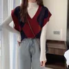 Coletes femininos vintage chique argyle sweater colar