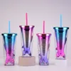 350ml Gradient Mermaid Tail Mug Fish Scales Sequins Double-layer Plastic Straw Cup with Lid Festival Party Gift Beverage Tumbler