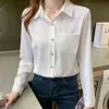 Automne mode boutonné en mousseline de soie chemise Vintage Blouse femmes blanc dame manches longues femme lâche rue chemises grande taille 210601