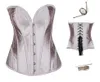 Women's Shapers Women's Sexy Satin Spiral Steel Boned Overbust Corset Waist Trainer Bustier Showgirl Lingerie Set Plus Size S-2XL