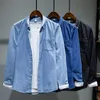 Camicie casual da uomo 2022 Camicia da uomo a manica lunga per uomo in puro cotone in cotone giuridico cowboy tops maschile blu vintage bottone su abbigliamento