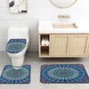 Rideaux de douche 4 pièces/ensemble rond motif de fleur imprimé rideau imperméable salle de bain couverture de toilette tapis antidérapant tapis ensemble baignoire décor