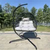 Amerikaanse stock swing ei stoel stand indoor outdoor rieten rotan patio mand hangende stoel met C-type beugel kussen en kussen, grijs A01