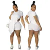 Kvinnor Casual Tracksuits Summer Outfits Plus Size Solid Short Sleeve Asymmetrical Tops Stretchy Shorts Two 2 Piece Set