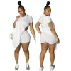 Women Casual Tracksuits Summer Outfits Plus Size Solid Short Sleeve Asymmetrical Tops Stretchy Shorts Two 2 Piece Set