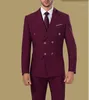 Men's Suits & Blazers Double Breasted Formal Blue Burgundy White Mens 3 Pieces Groomsman Suit Wedding Party (Jacket+Pants+vest)1