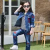 Abbigliamento per bambini Abbigliamento per ragazze con applicazioni per giacca di jeans + jeans Set per ragazza Primavera Autunno Per bambini 210527