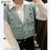 Zevity Frauen Mode Ball Applikationen Häkeln Twist Stricken Pullover Weibliche Ärmellose Casual Weste Chic Cardigans Tops S677 210603