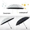 접이식 비닐 인쇄 깃털 우산 휴대용 커버 8 뼈 방수 우산 3 접는 자외선 차단 우산 XDH0991