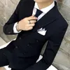 Double Breased Dark Gray Men Suits Slim fit 2 Piece Wedding Tuxedo for Groom with Peaked Lapel Custom Man Fashion Jacket Pants X0909