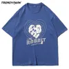 Men's T-shirt Reflection Rabbits Heart Short Sleeve Printed Tee Hip Hop Oversized Cotton Casual Harajuku Streetwear Top Clothing 210601