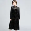 LY VAREY LIN Women Vintage Velvet Long Dress Elegant O Neck Lantern Sleeve Black Party Tulle Patchwork Slim Retro Vestidos 210526