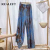 Realeft Summer Vintage Imprimé Pantalon long plissé pour femme Taille élastique Lâche Bohème Femme Large Jambe Pantalon Dames 211124