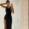 Solid Color Sexy Split Bodycon Tank Dress O-Neck Pencil Long Dresses For Summer Beach Casual Streetwear Design Sundress 210527