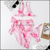 Biquinis Set Piscina Equipamentos esportivos ao ar livre Sexy 3 Maiô Tie Dye Push Up acolchoado Biquini brasileiro de banho Verão Terno Thong Bi