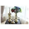 Liga de vidro retrô europeu liga de ouro vaso moderno mesa criativa casa decorativa flor de flor artificial para casamento 210310