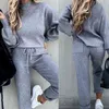 Tracksuits Women's Fleece Sweatshirt Sets Lantern Sleeve Pullover Drawstring Pants Set Clothing Women Autumn Sportswear 211109