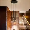 Pendant Lamps Modern Staircase Chandeliers Lighting Golden Black LED Round Tube Used For Spiral El Lobby Club HallPendant