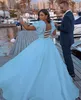 Lekkie niebo niebieskie elegancki skromny wieczór noszenie dresse dubai arabski bez ramiączek cekiny backless formalna sukienka bal suknia celebrytowa Robe de sairee