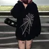 Gothic spider web zipper hoodie couple trend Harajuku punk oversized clothing Sweatshirt women and men 220217