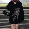 Gotik Örümcek Web Zipper Hoodie Çift Trend Harajuku Punk Büyük Boy Giyim Sweatshirt Kadın ve Erkekler 220217