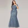 Ever Pretty Dress Plus Size Sequin Mesh Mermaid Slim Evening Dress Beaded Leaves Pattern Formal Dress Women Elegant