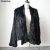 Vinter Höst Kvinnor Real Fur Coat Kvinnor Kvinna Stickad Kanin Coats Jacka Casual Tjock Varm Fashion Slim Overcoat Kläder 211110