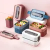 Doppia bento box Contenitori portatili per il pranzo in stile giapponese a prova di perdite con set di stoviglie con bacchette a cucchiaio