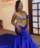 2022 Plus Size Arabic Aso Ebi Royal Blue Mermaid Prom Dresses Lace Beaded Satin Evening Formal Party Second Reception Bridesmaid Gowns Dress ZJ164