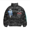 Хип-хоп Толстая куртка Parka Happy Graffiti Print Men Windbreaker Streetwear With Harajuku Winter мягкий куртка Пальто Теплый Wearwear 2111129