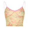 RapWriter Fashion Summer Tie Dye Floral Strap Lace Cami Women Crops Crops Backless V pescoço Sexy Camis Wrap Bustier tank tampa 210225