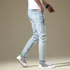 Outono designer masculino jeans design de luxo moda casual elástico fino-ajuste calças de alta qualidade famosa marca zíper magro pan265n