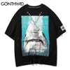 GONTHWID Kette Tees Shirts Street Hip Hop Shark Baumwolle T-shirts Harajuku Punk Rock Gothic Kurzarm T-Shirt Mode Tops C0315