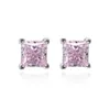 Ohrstecker mit rosa Diamanten im Prinzessinnenschliff, 6 mm, 100 % echtes 925er Sterlingsilber, Hochzeitsohrringe für Frauen, Brautschmuck