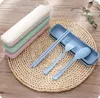 Portable Wheat Straw Tableware Eco-friendly Spoon Fork Chopsticks Sets Tablewares 4 Colors Reusable Travel Camping Cutlery Set SN2720