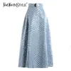 Twotwinstyle Denim Patchwork Sequin Skirt for Women High Waist Casual a Line Skirts Female Fashion Clothing Spring 210702