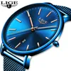 Наручные часы Lige Mens Часы Топ Спортивные Часы Тонкий Сетка Сталь Дата Водонепроницаемый Кварц Для Мужской Часы Relogio Masculino