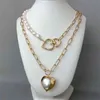Y · YING naturel 2 rangées de culture baroque blanc déclaration chaîne collier en forme de coeur perle pendentif collier pour les femmes
