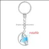 Keychains Fashion Aessories Tree Of Life Double Sided Rotable Glass Cabochon Time Gemstone Key Chain Sier Metal Rings Jewelry In Bk Drop Del