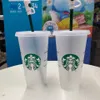 Mermaid Goddess 240/710ml Starbucks Mokken Herbruikbare Starbucks Cold Cups Plastic Zwart Transparant Tumbler met Deksel Stro Zwarte Cup