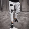 Broderie longue crayon pantalon déchiré mince Denim printemps trou 2021 mince maigre Streetwear Jean pour hommes garçon Hiphop pantalon vêtements X0621