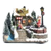 2022 Christmas Snow House Colorful Light Luminescent Christmas Village Revolving Santa Claus Home Decor House Music Ornaments 211012