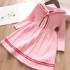 New Girls spring autumn Navy style Girls Dress of Girls 3-12y Kids princess Party Sweater Knit dress winter Baby girl clothes Q0716