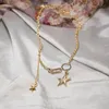 Pingente de colar de pendente Colar feminino Hippop elegante banda de empilhamento de ouro 2 jóias de moda estrela de cinco pontas