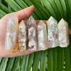 6-7cm Natural Cherry Blossom Agate Point Wand Tower Obelisk Healing Crystal Decoration Minerals