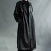 Lautaro Höst Long Oversized Black Faux Läder Trench Coat för Kvinnor Långärmad Bälte Dubbelbröst Löst Fashion 211007