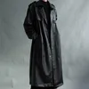 Lautaro Automne Long Surdimensionné Noir Faux Cuir Trench-Coat Pour Femmes À Manches Longues Ceinture Double Boutonnage Lâche Mode 211007