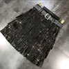 Jupes de forage lourd strass jupe frangée avec ceinture de taille haute multicouche de taille élevée femme S667