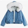 Women's Jackets Women's 2022 Faux Fur Collar Fleece Hooded Denim Coat Female Warm Outwear Women Jean Jacket Winter Thick