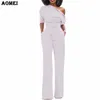 Women Jumpsuit One Shoulder With Sashes Pockets Officewear Romper Combinaison Fashion Female Jumpsuits For Elegant Lady Clothing Y19060501